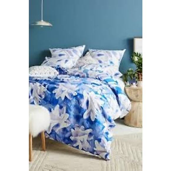Anthropologie Kate Roebuck PAINTED INDIGO Queen Duvet Cover & 2 Standard Shams - Picture 1 of 8